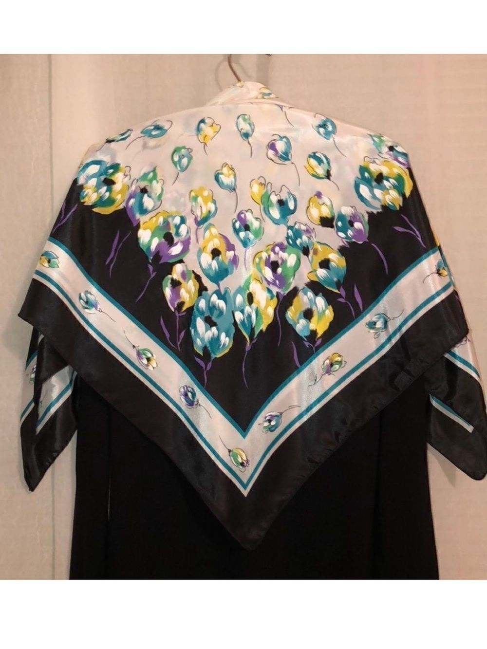 Rare Black White Purple Green Blue Yellow Teal Tulips Floral Square Scarf